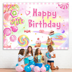 Lofaris Sweet Pink Dessert World Themed Happy Birthday Backdrop
