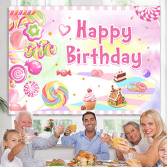 Lofaris Sweet Pink Dessert World Themed Happy Birthday Backdrop