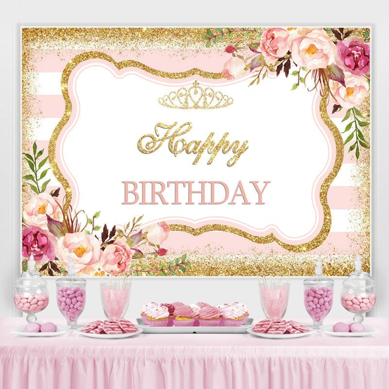 Lofaris Sweet Rose Glitter Gold Dots Happy Birthday Backdrop