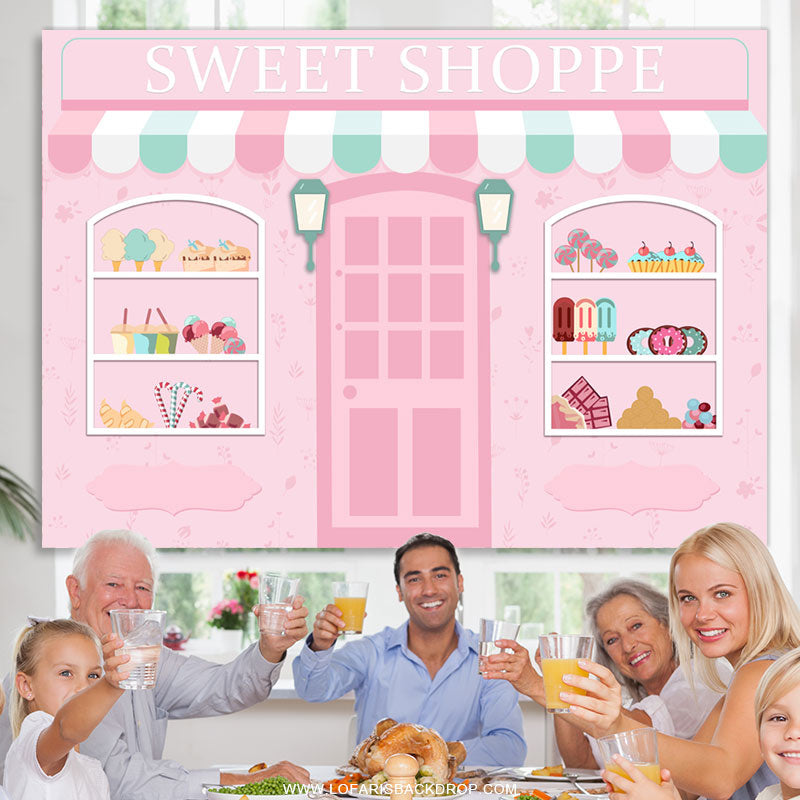 Lofaris Sweet Shoppe Baby Pink Candyland Happy Birthday Backdrop