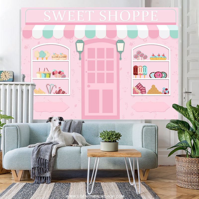 Lofaris Sweet Shoppe Baby Pink Candyland Happy Birthday Backdrop