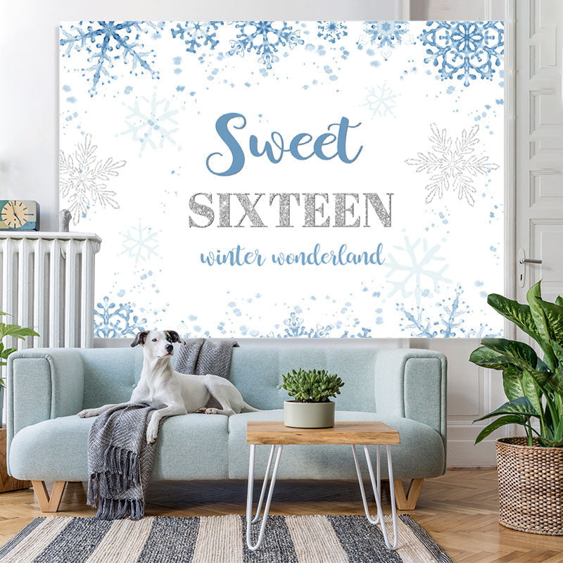 Lofaris Sweet Sixteen Winter Wonderland Blue Birthday Backdrop