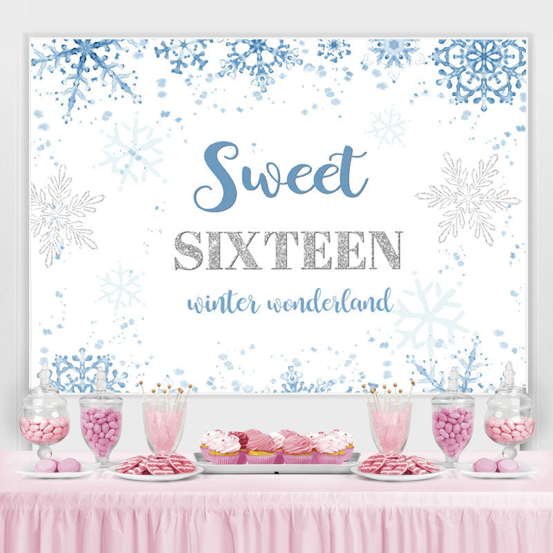 Lofaris Sweet Sixteen Winter Wonderland Blue Birthday Backdrop