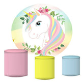 Lofaris Sweet Unicorn Round Happy Birthday Backdrop For Girl