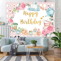 Lofaris Tea Party Theme Pink England Happy Birthday Backdrop