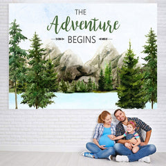 Lofaris The Adventure Begins Mountain Baby Shower Backdrop