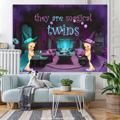 Lofaris They Are Magical Twins Purple Baby Shower Backdrop