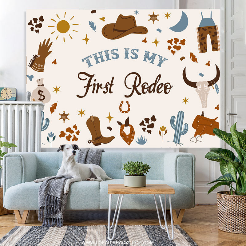 Lofaris This Is My First Redeo Cowboy Happy Birthday Backdrop