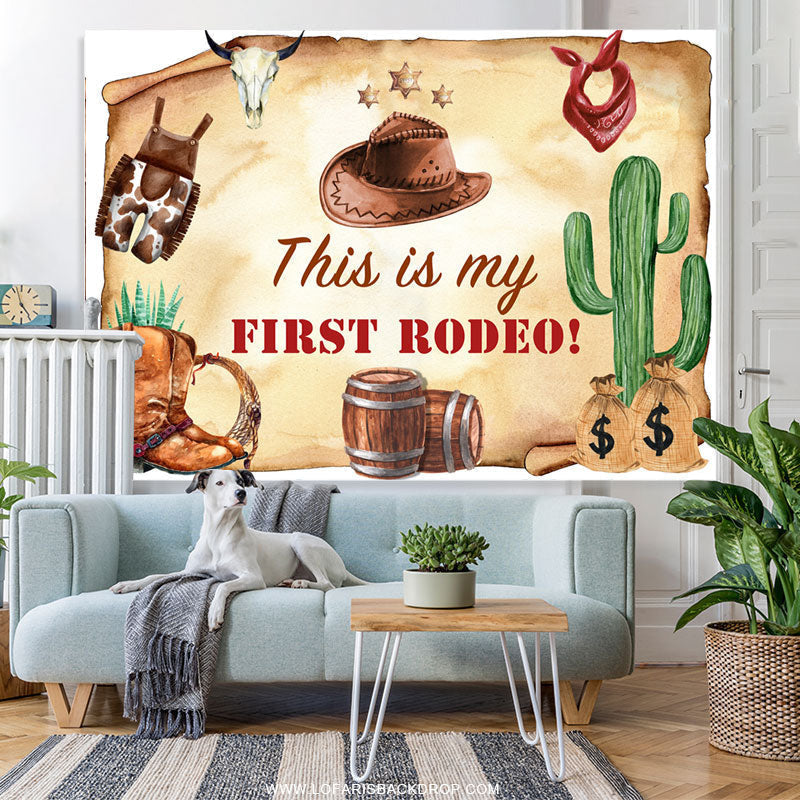 Lofaris This Is My First Rodeo Cow Boy Happy Birthday Backdrop