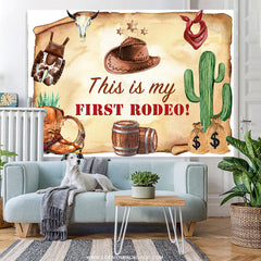 Lofaris This Is My First Rodeo Cow Boy Happy Birthday Backdrop