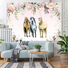 Lofaris Three Horses Floral Baby Shower Backdrop For Girls