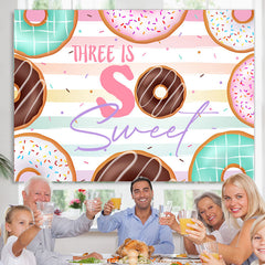 Lofaris Three Is So Sweet Colorful Donut Birthday Backdrop