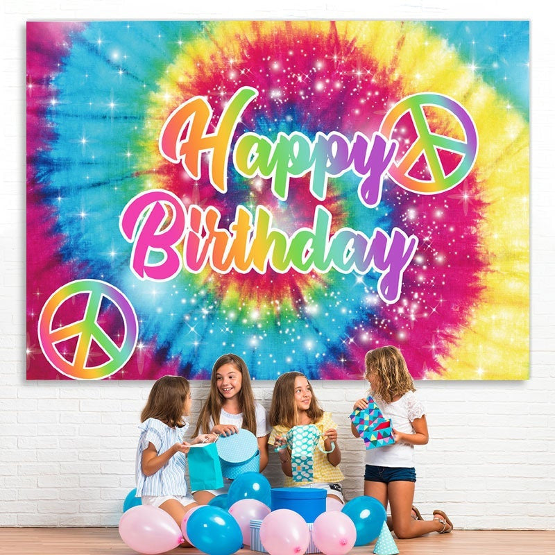 Lofaris Tie-Dye 60s Hippie Theme Happy Birthday Backdrop