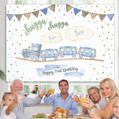 Lofaris Train Happy 2nd Birthday Backdrop for Photoshoot