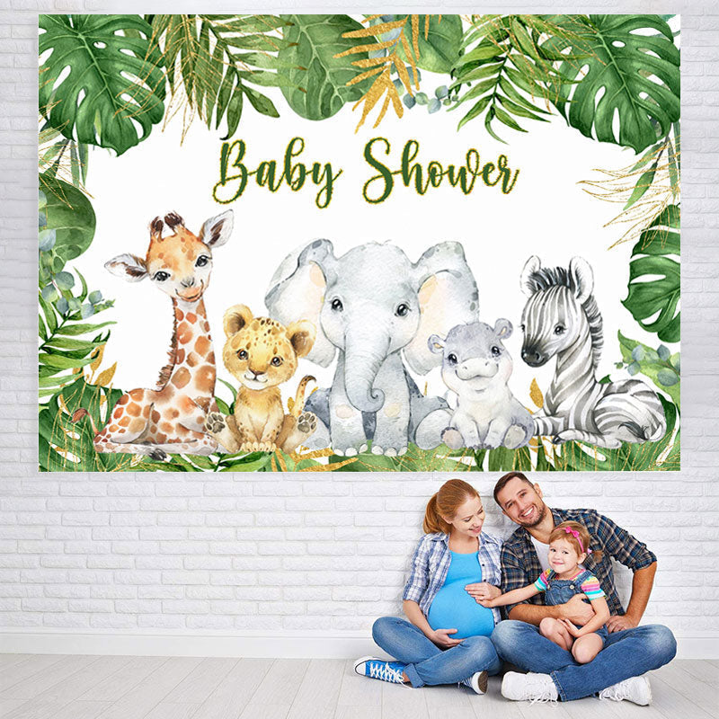 Lofaris Tropical Leaves and Baby Animals Shower Backdrop