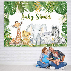 Lofaris Tropical Leaves and Baby Animals Shower Backdrop