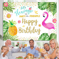 Lofaris Tropical Leaves Flamingos Pineapple Birthday Backdrop