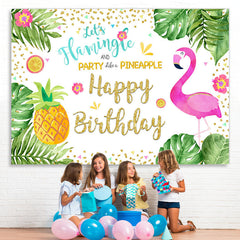 Lofaris Tropical Leaves Flamingos Pineapple Birthday Backdrop
