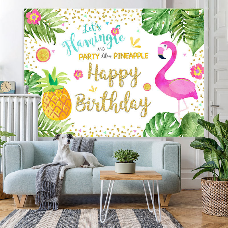 Lofaris Tropical Leaves Flamingos Pineapple Birthday Backdrop