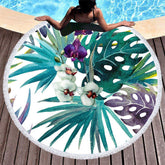 Lofaris Tropical Orchids Coastal Round Beach Towel With Fringe