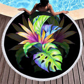 Lofaris Tropical Plant Coastal Round Beach Towel With Fringe