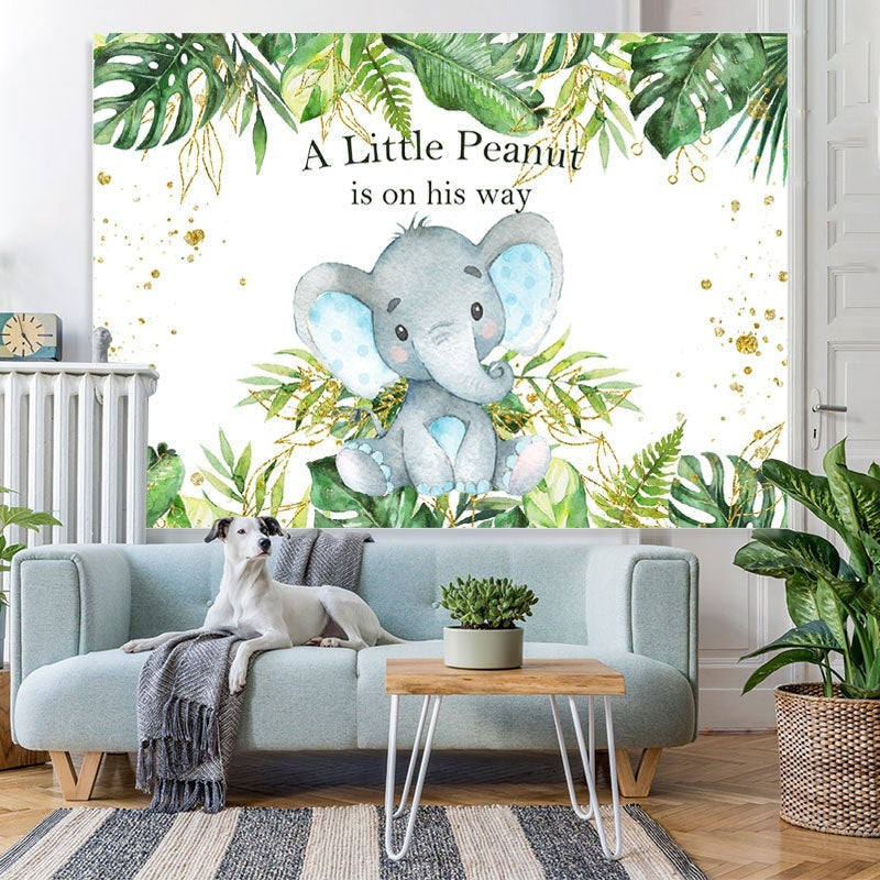 Lofaris Tropical Plants Baby Elephant Bule Shower Backdrop