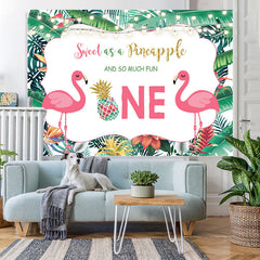 Lofaris Tropical Plants Flamingos Happy 1st Birthday Backdrop