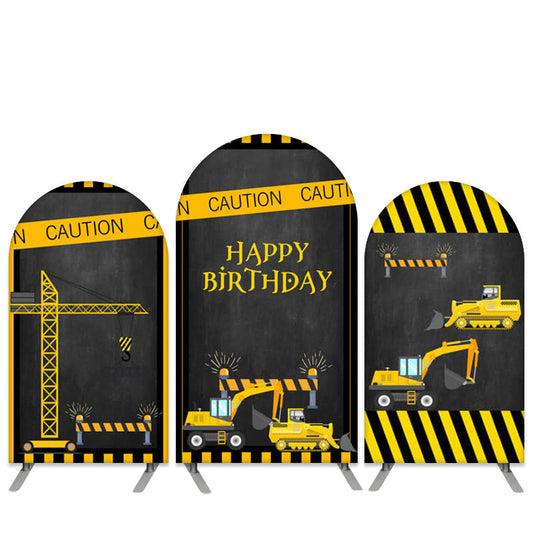 Lofaris Truck Theme Black Yellow Birthday Arch Backdrop Kit