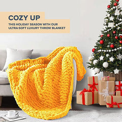 Lofaris Turmeric Yellow Luxury Chunky Knit Blanket For Sofa