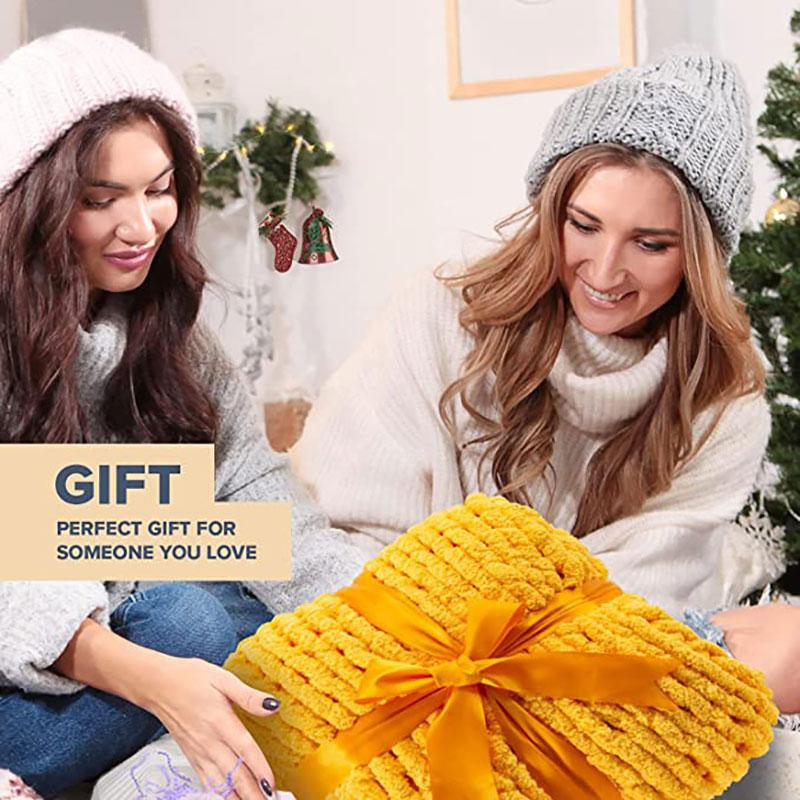 Lofaris Turmeric Yellow Luxury Chunky Knit Blanket For Sofa
