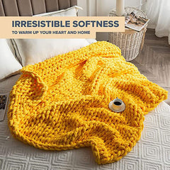 Lofaris Turmeric Yellow Luxury Chunky Knit Blanket For Sofa