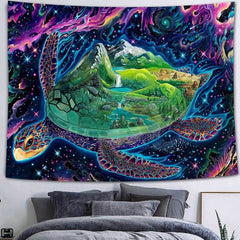 Lofaris Turtle World Novelty Cartoon Trippy Mountain Wall Tapestry