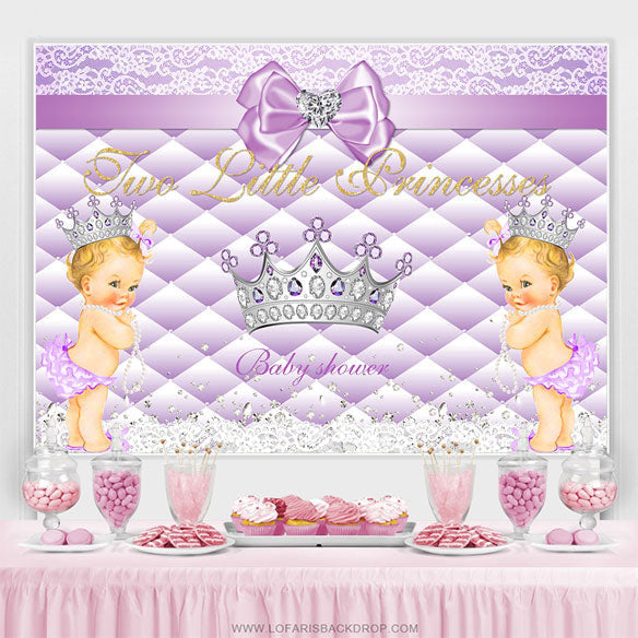Lofaris Two Little Princesses Purple Crown Baby Shower Backdrop