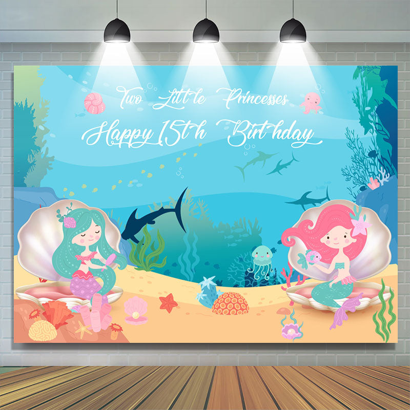 Lofaris Two Little Princesses Undersea Mermaid Birthday Backdrop