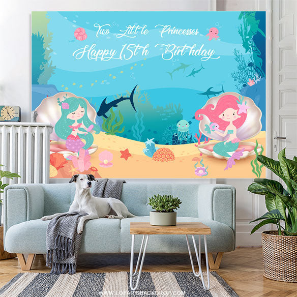 Lofaris Two Little Princesses Undersea Mermaid Birthday Backdrop