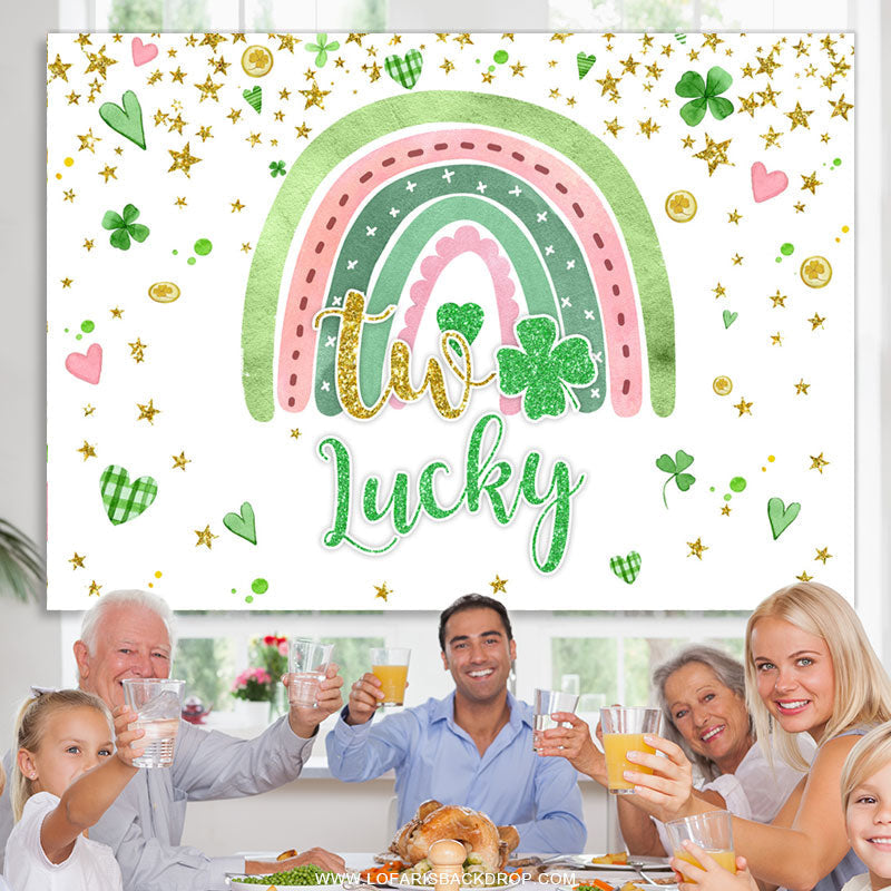 Lofaris Two Lucky Green Heart Rainbow Birthday Backdrop