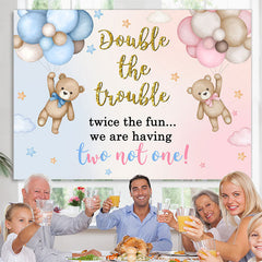 Lofaris Two Not One Blue Pink Teddy Bear Baby Shower Backdrop
