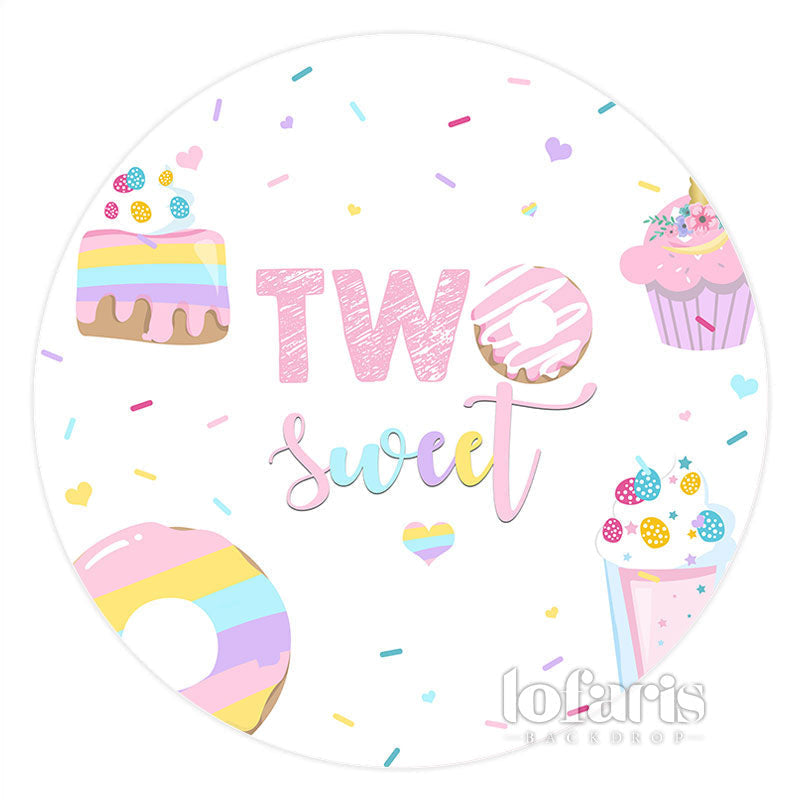 Lofaris Two Sweet Donut Candy Land Circle Birthday Backdrop