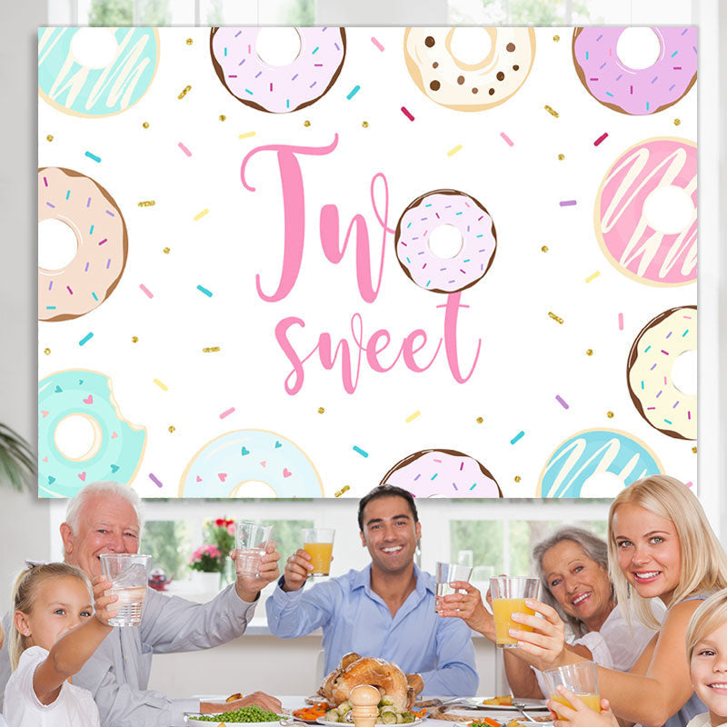 Lofaris Two Sweet Donut themed Happy 2Rd Birthday Backdrop