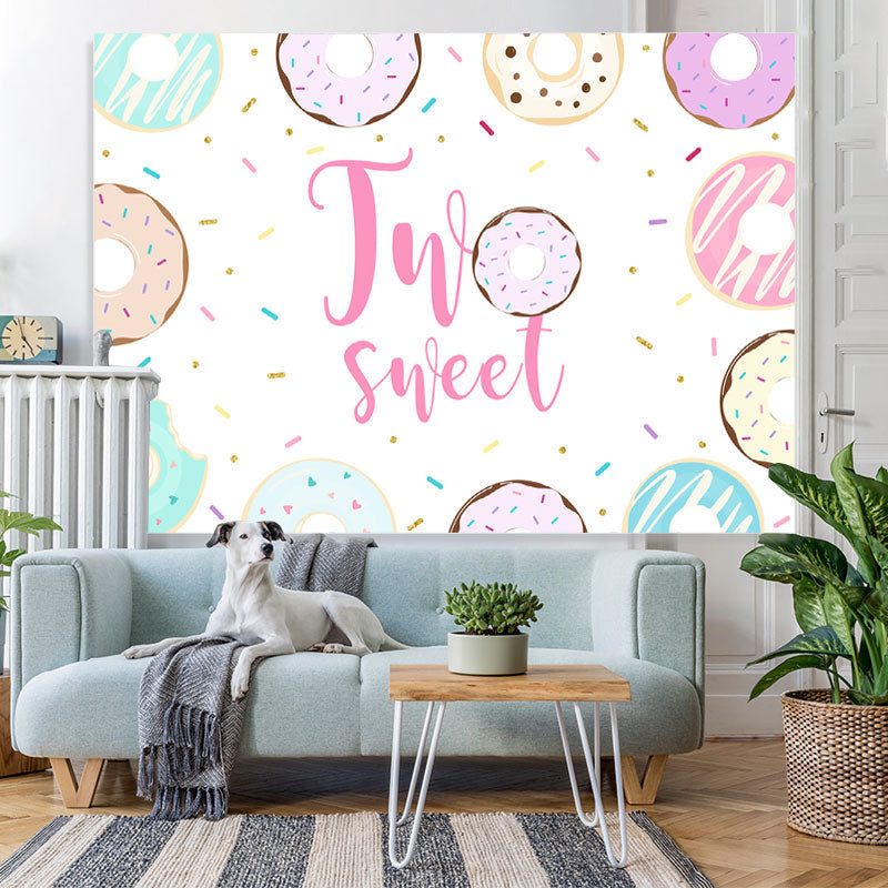 Lofaris Two Sweet Donut themed Happy 2Rd Birthday Backdrop