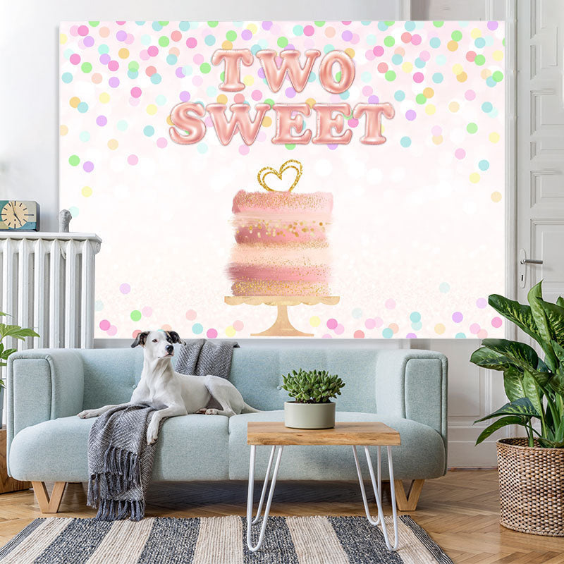 Lofaris Two Sweet Pink Cake Dots Happy 2rd Birthday Backdrop
