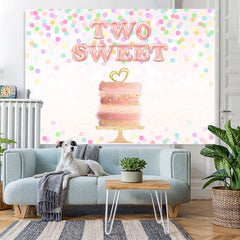 Lofaris Two Sweet Pink Cake Dots Happy 2rd Birthday Backdrop