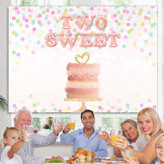 Lofaris Two Sweet Pink Cake Dots Happy 2rd Birthday Backdrop