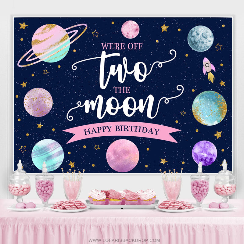 Lofaris Two The Moon Pink Green Planet 2nd Birthday Backdrop