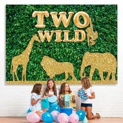 Lofaris Two Wild Grass Jungle Safari Animals Gold 2nd Birthday Backdrop