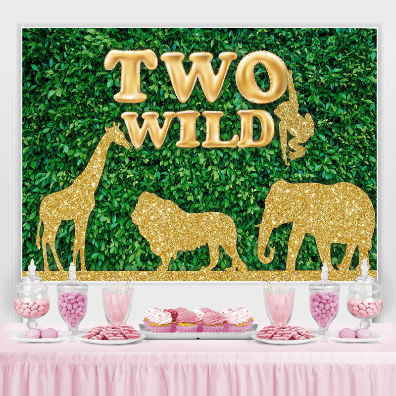 Lofaris Two Wild Grass Jungle Safari Animals Gold 2nd Birthday Backdrop