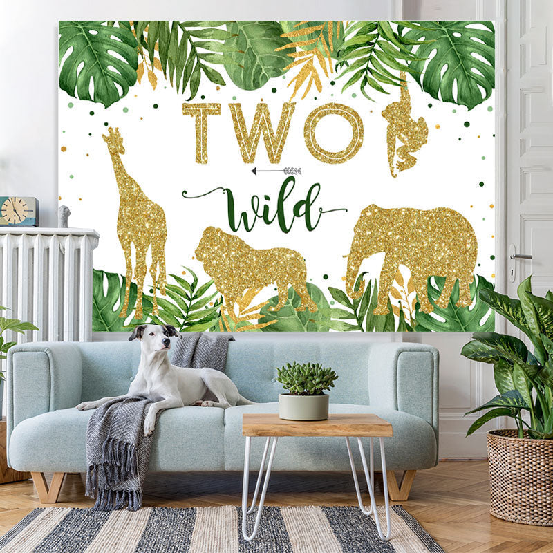 Lofaris Two Wild Green Palm Leaves Golden 2Rd Birthday Backdrop