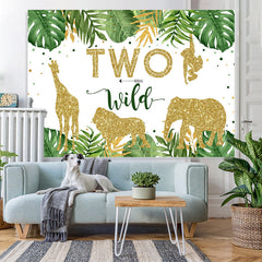 Lofaris Two Wild Green Palm Leaves Golden 2Rd Birthday Backdrop