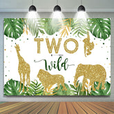Lofaris Two Wild Green Palm Leaves Golden 2Rd Birthday Backdrop