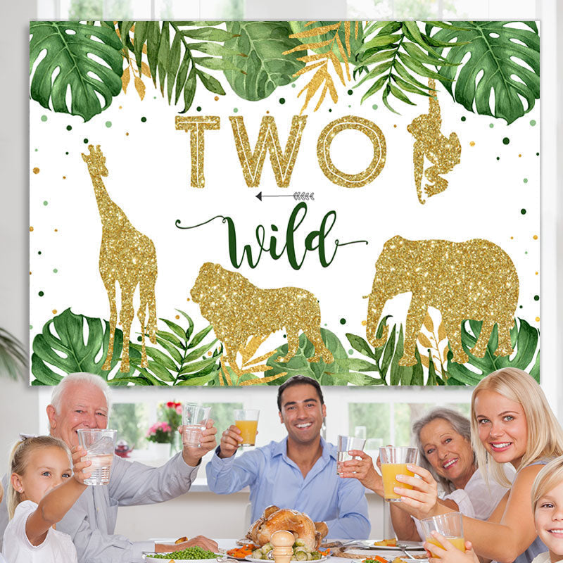 Lofaris Two Wild Green Palm Leaves Golden 2Rd Birthday Backdrop